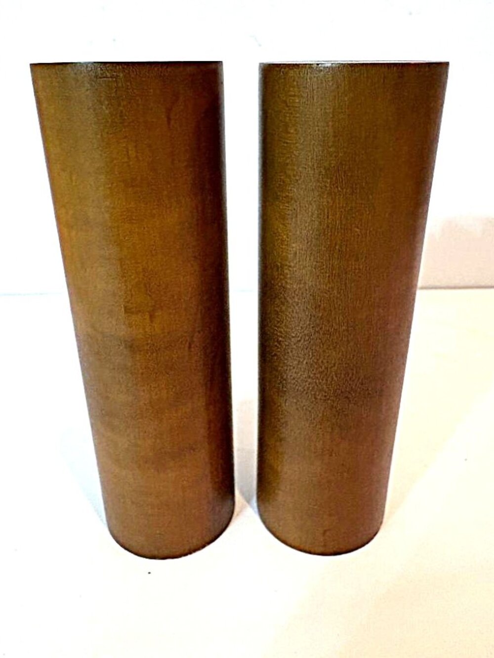 Vintage 1960s MCM Maple Wood Cylindrical Salt and Pepper Shakers - Pristine 6"